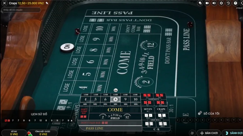 Người tham gia có thể chọn nhiều loại cược trong trò Craps